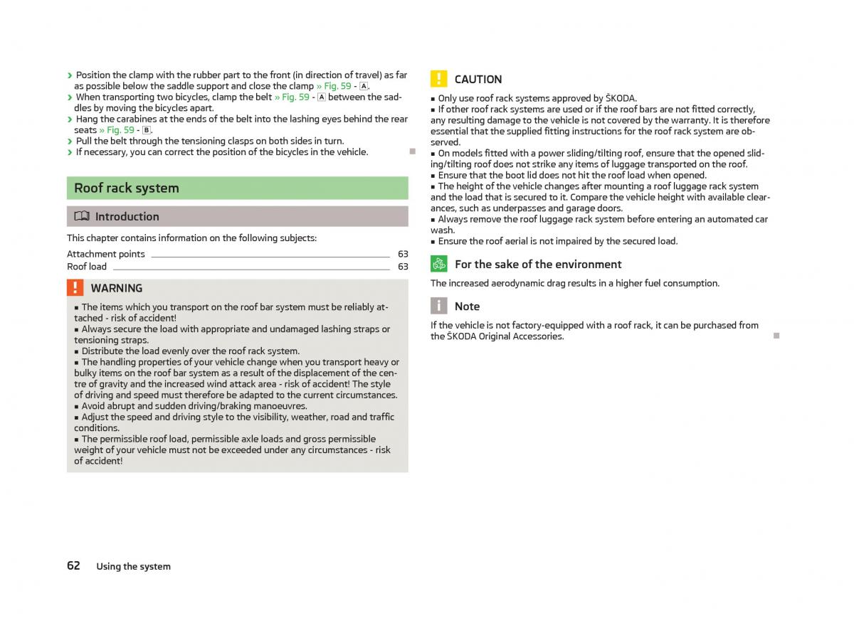 Skoda Fabia II 2 owners manual / page 64