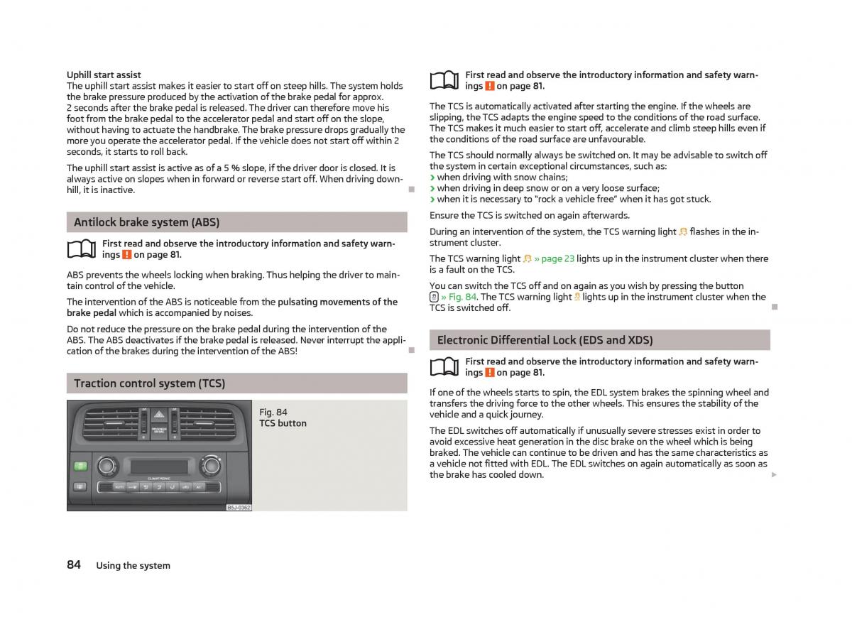 Skoda Fabia II 2 owners manual / page 86