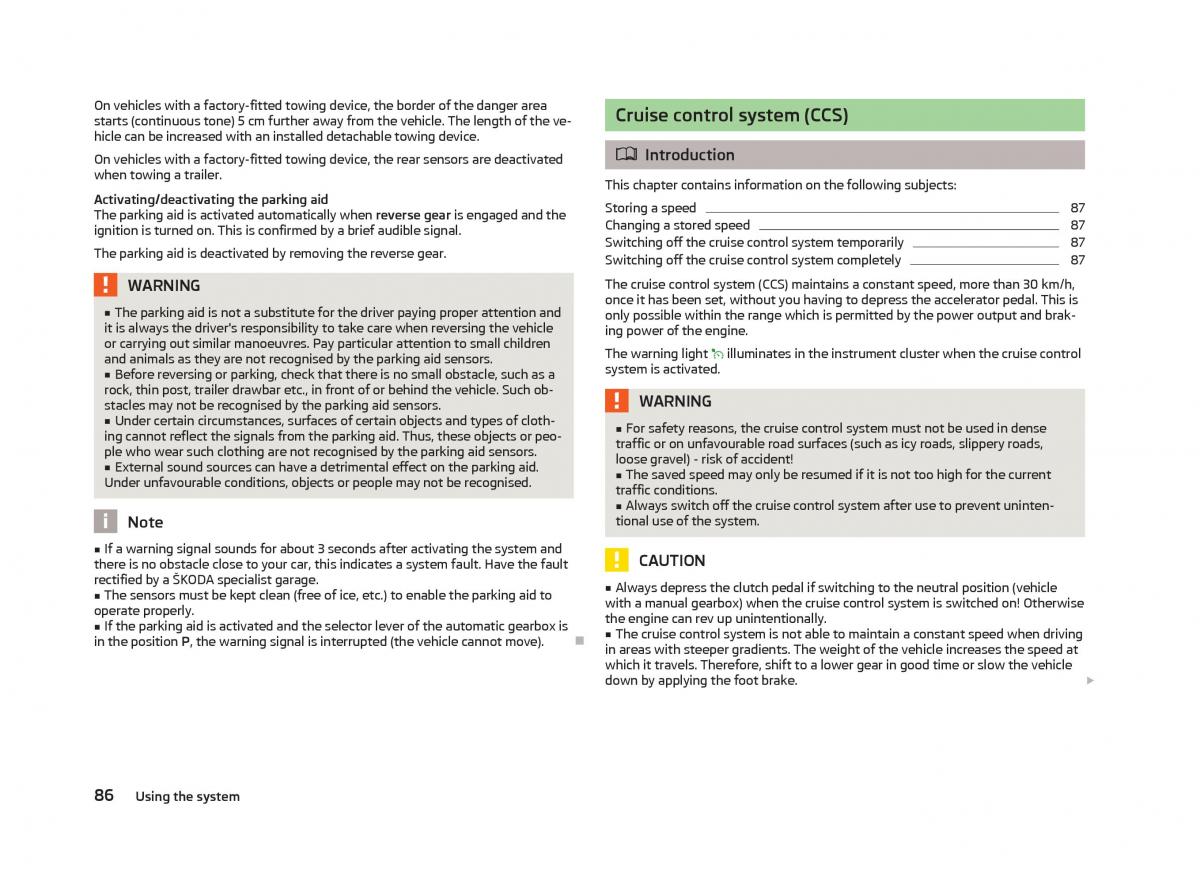 Skoda Fabia II 2 owners manual / page 88