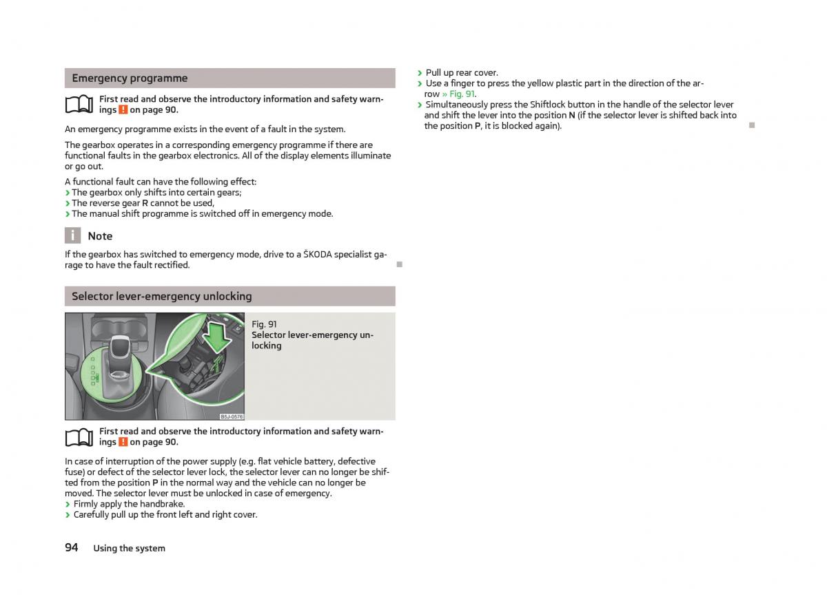 Skoda Fabia II 2 owners manual / page 96