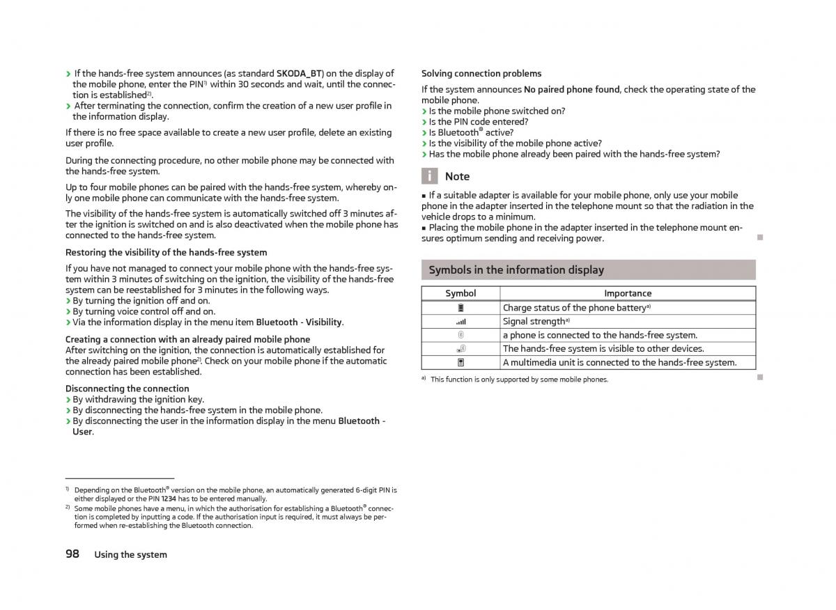 Skoda Fabia II 2 owners manual / page 100