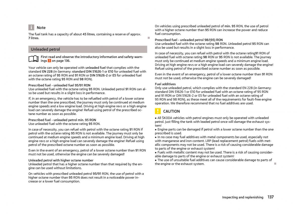 Skoda Fabia II 2 owners manual / page 139