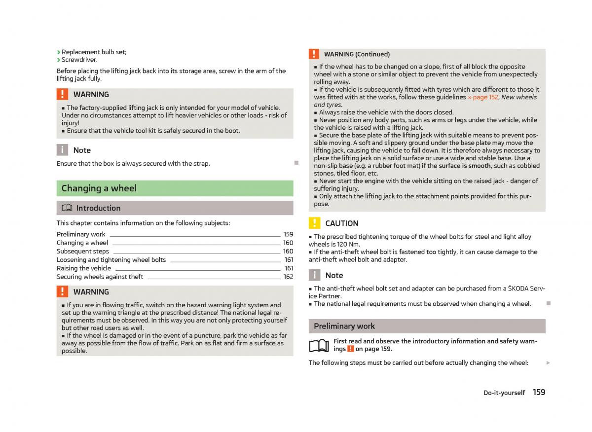 Skoda Fabia II 2 owners manual / page 161