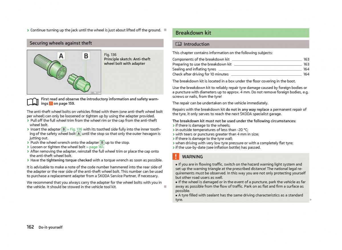 Skoda Fabia II 2 owners manual / page 164