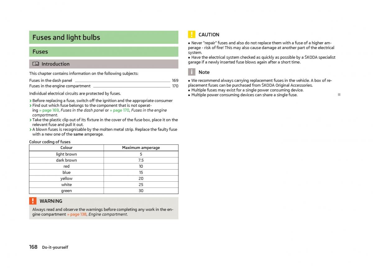 Skoda Fabia II 2 owners manual / page 170