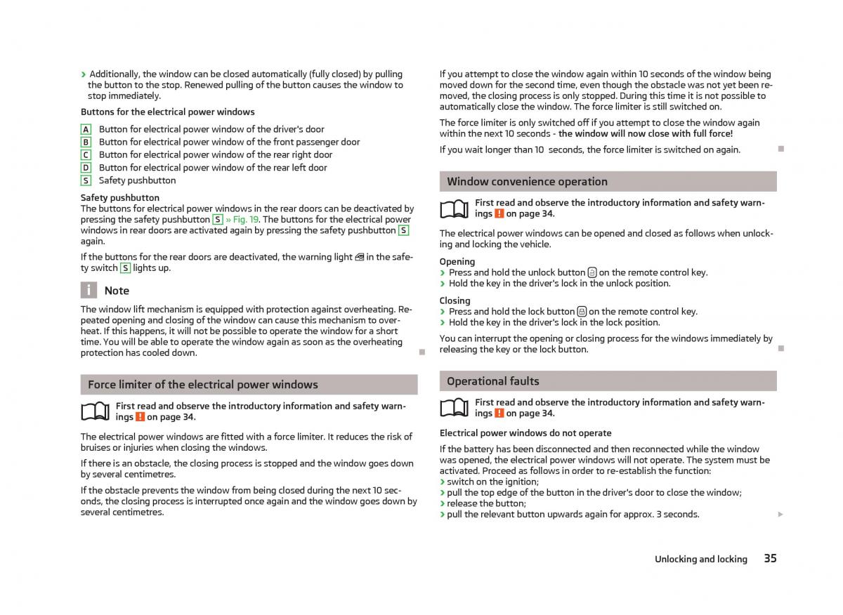 Skoda Fabia II 2 owners manual / page 37