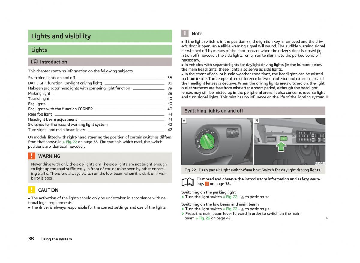 Skoda Fabia II 2 owners manual / page 40