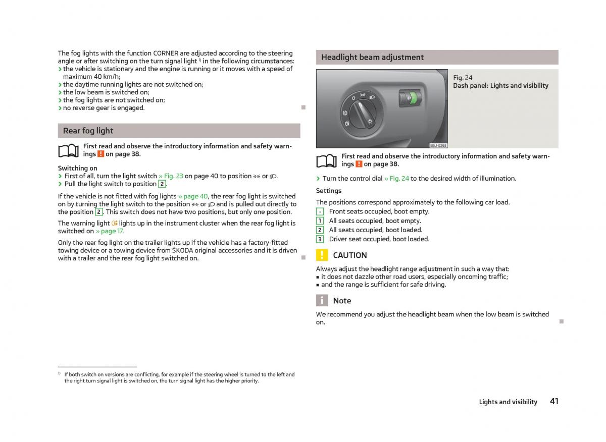 Skoda Fabia II 2 owners manual / page 43