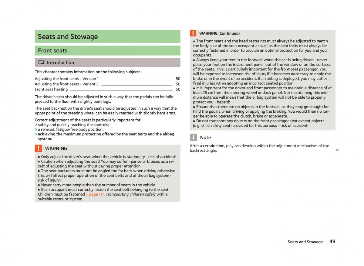 Skoda Fabia II 2 owners manual / page 51