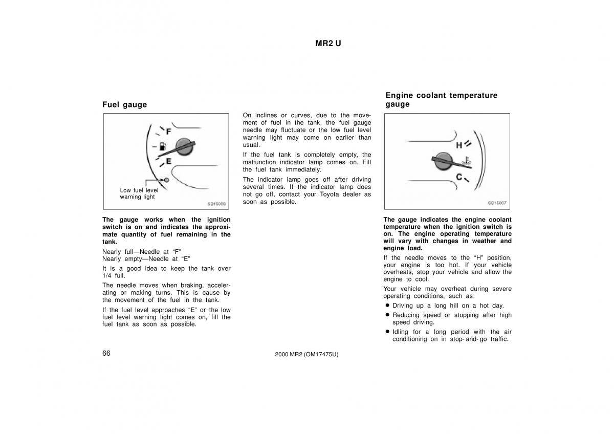 manual  Toyota MR2 Spyder MR S roadster owners manual / page 70