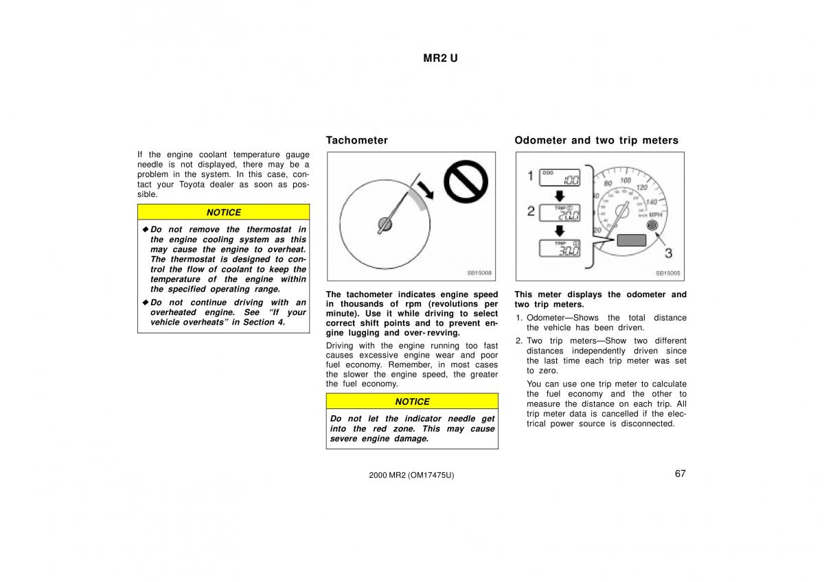 manual  Toyota MR2 Spyder MR S roadster owners manual / page 71