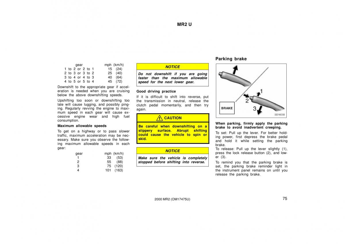 Toyota MR2 Spyder MR S roadster owners manual / page 79