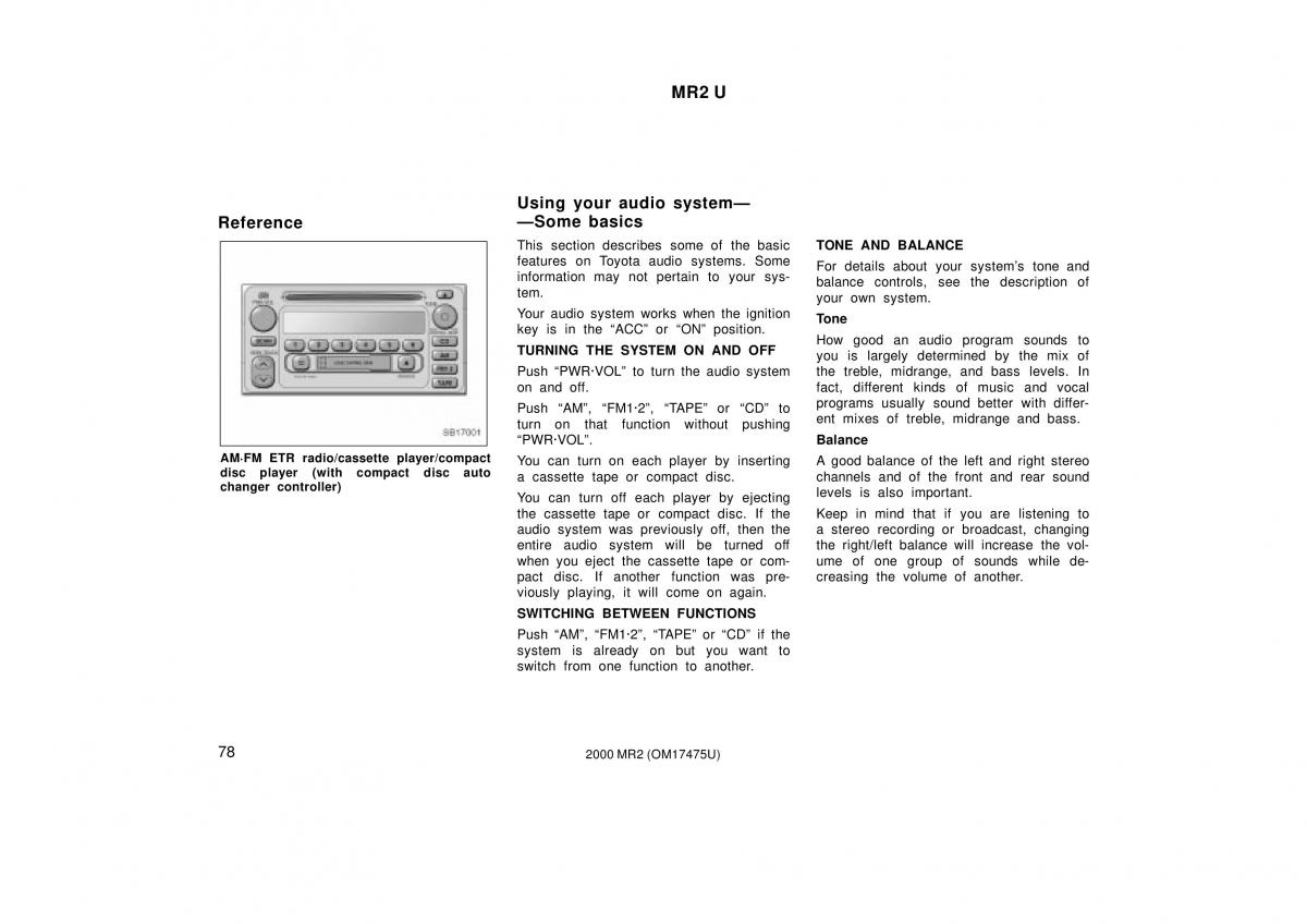 manual  Toyota MR2 Spyder MR S roadster owners manual / page 82