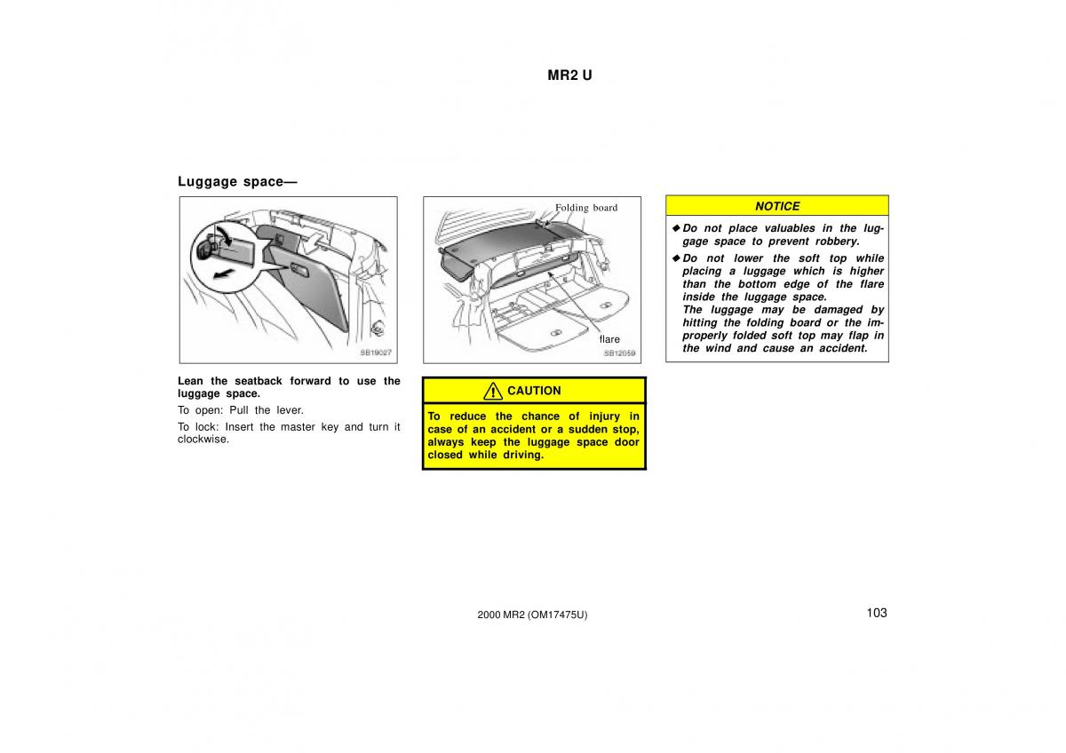 manual  Toyota MR2 Spyder MR S roadster owners manual / page 107