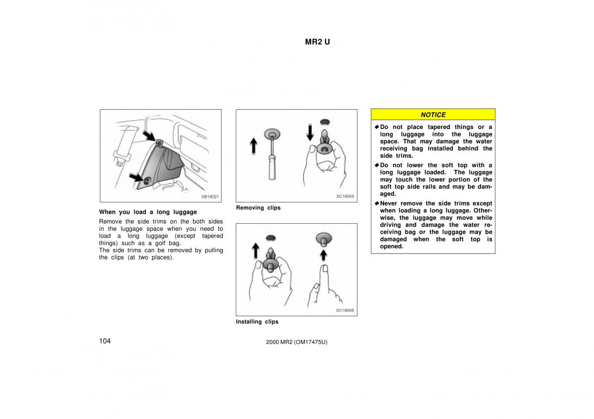 manual  Toyota MR2 Spyder MR S roadster owners manual / page 108