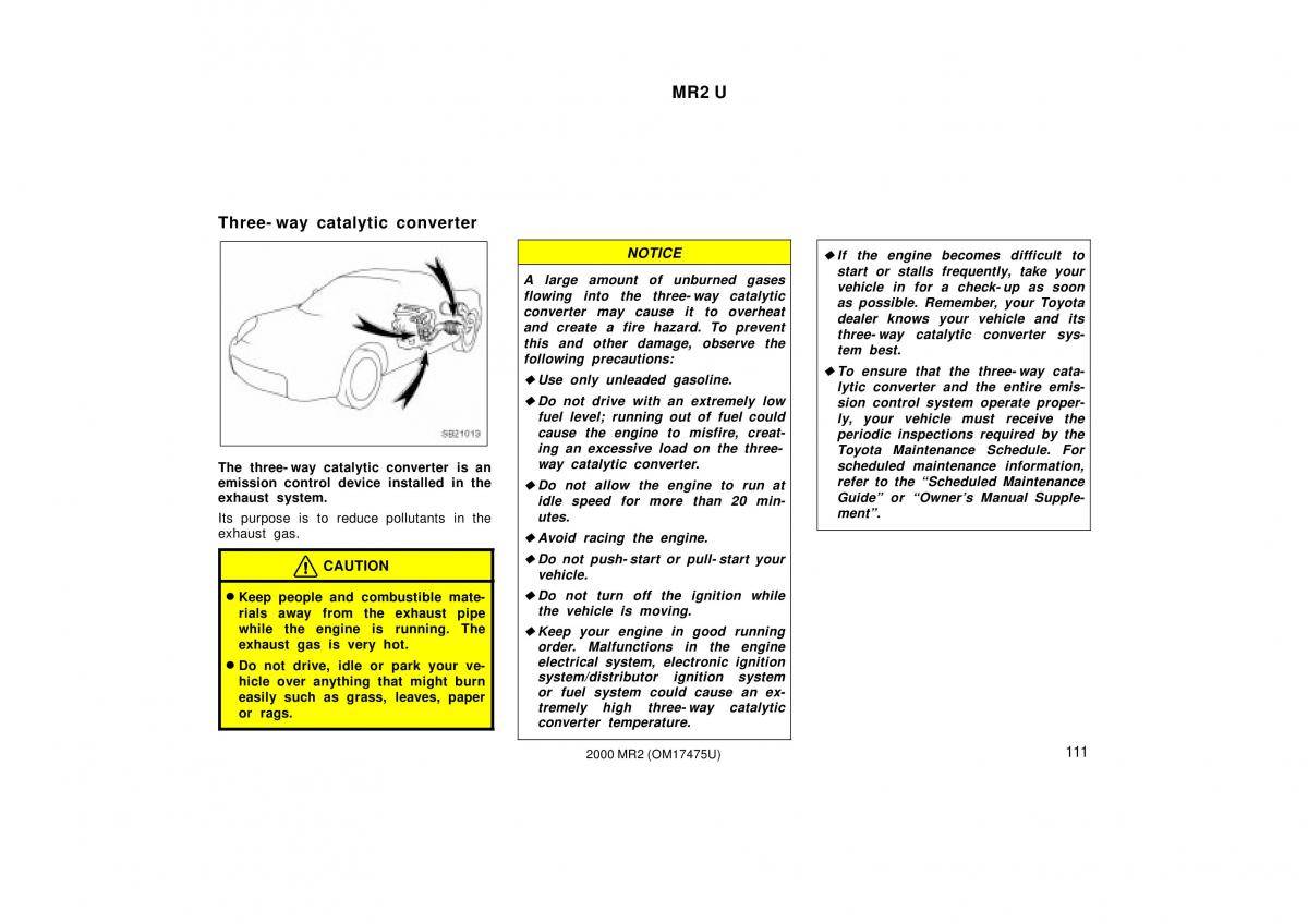 Toyota MR2 Spyder MR S roadster owners manual / page 115