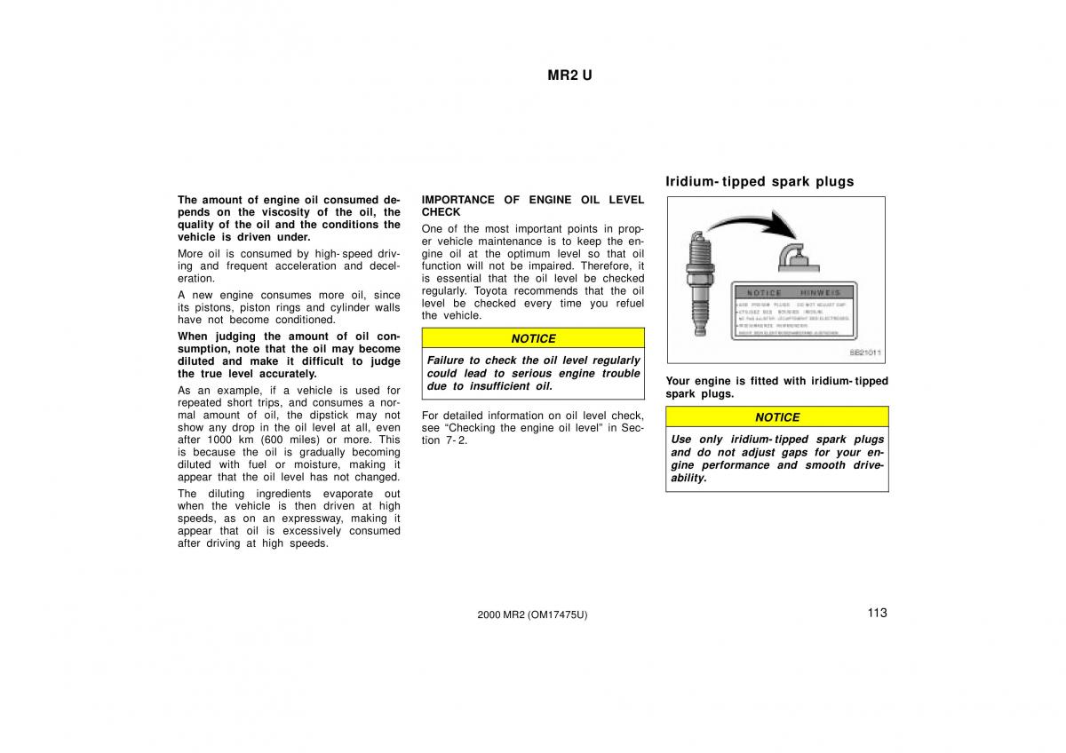 manual  Toyota MR2 Spyder MR S roadster owners manual / page 117