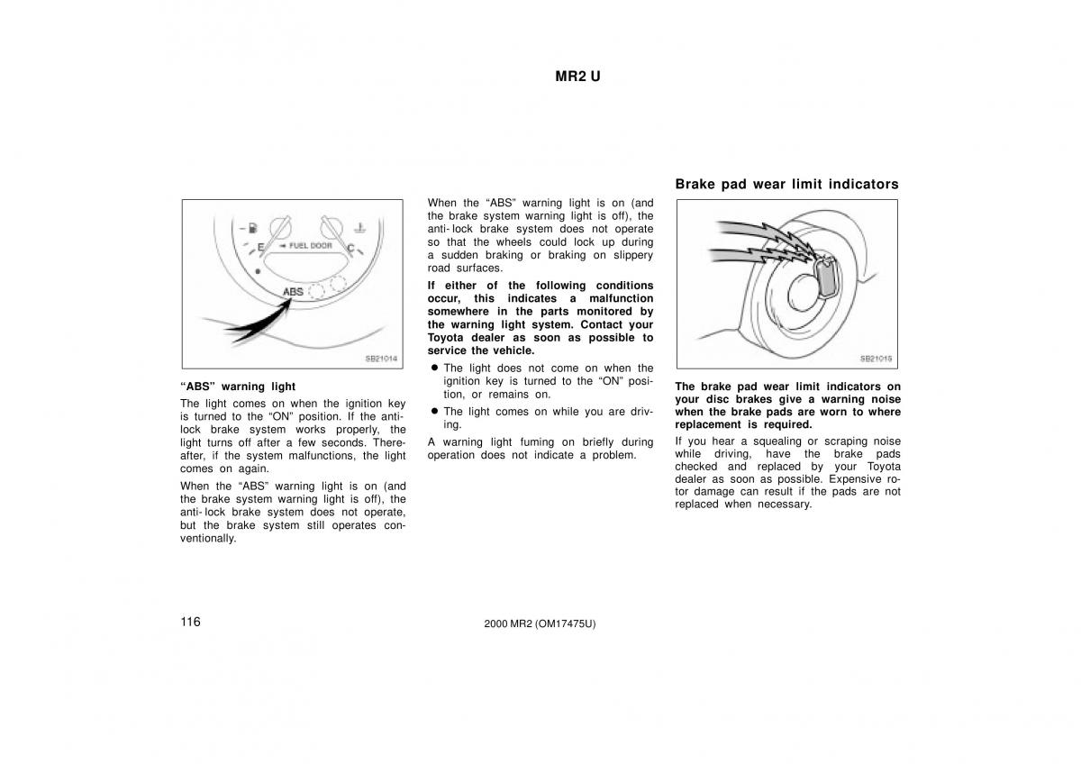 Toyota MR2 Spyder MR S roadster owners manual / page 120