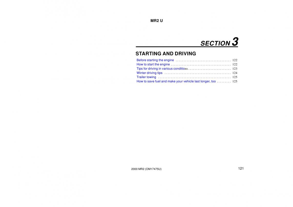 manual  Toyota MR2 Spyder MR S roadster owners manual / page 125