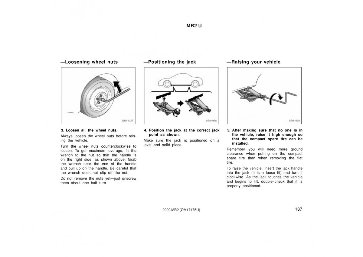 manual  Toyota MR2 Spyder MR S roadster owners manual / page 141