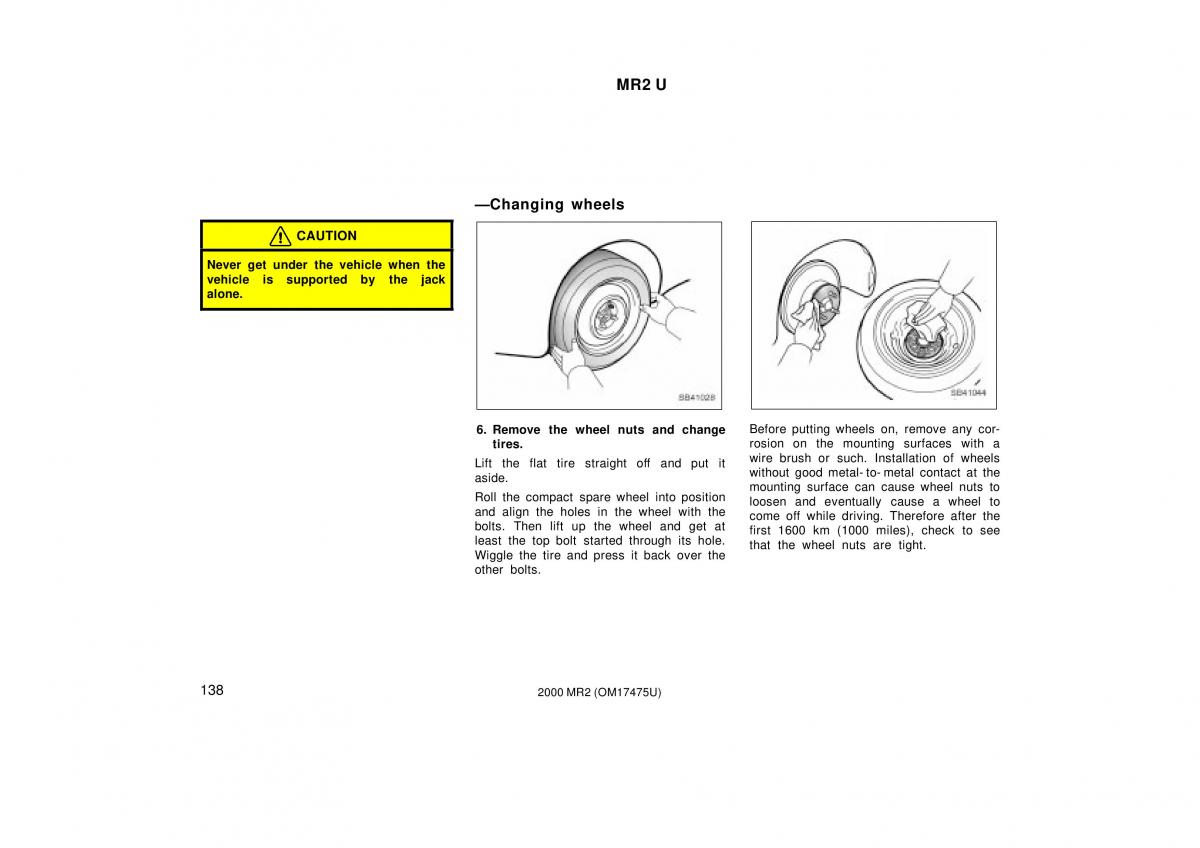 manual  Toyota MR2 Spyder MR S roadster owners manual / page 142