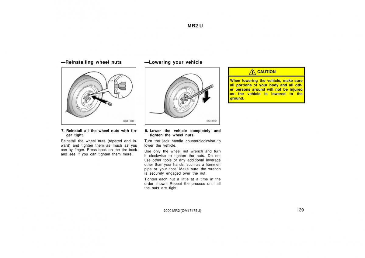 manual  Toyota MR2 Spyder MR S roadster owners manual / page 143