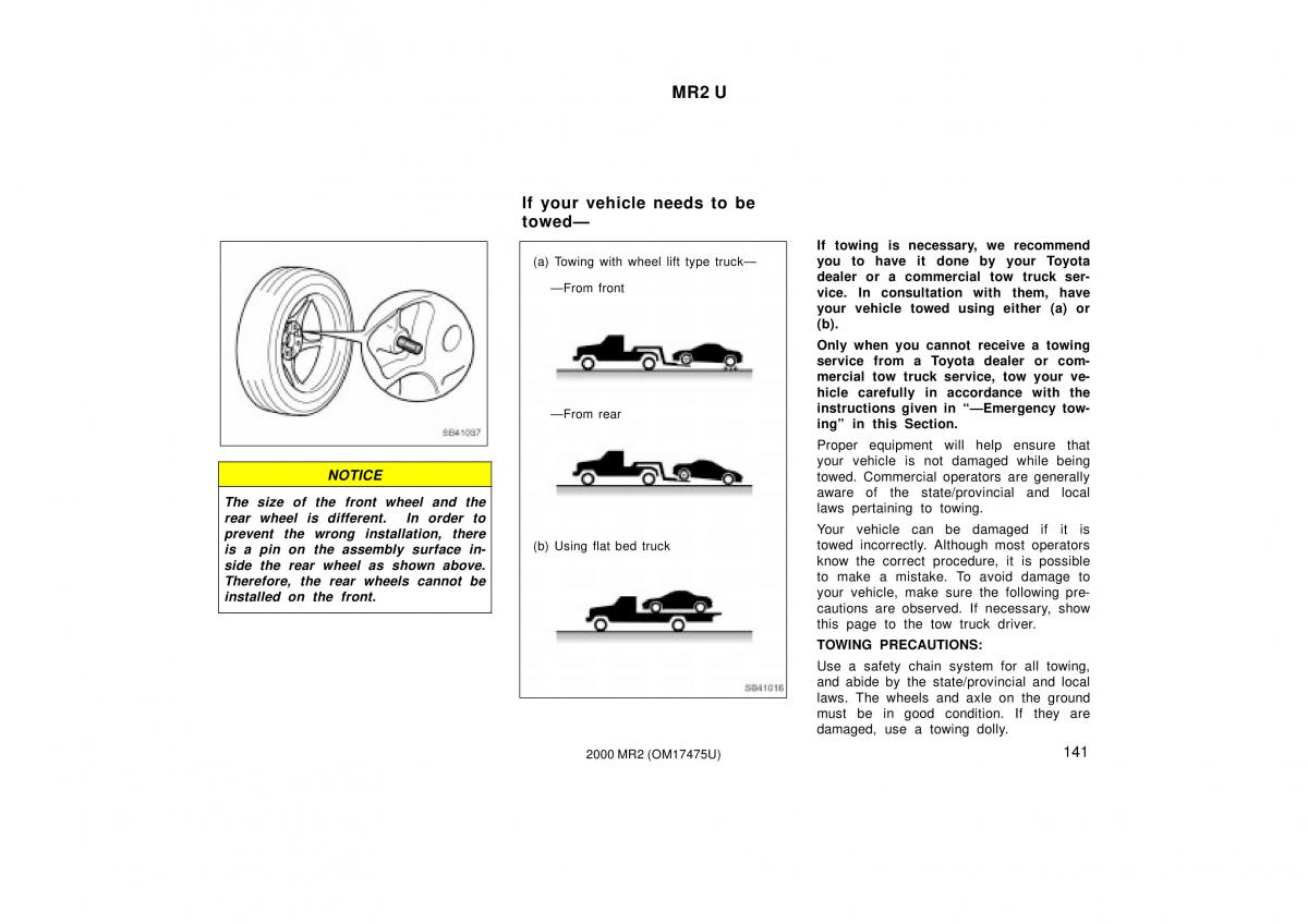 manual  Toyota MR2 Spyder MR S roadster owners manual / page 145