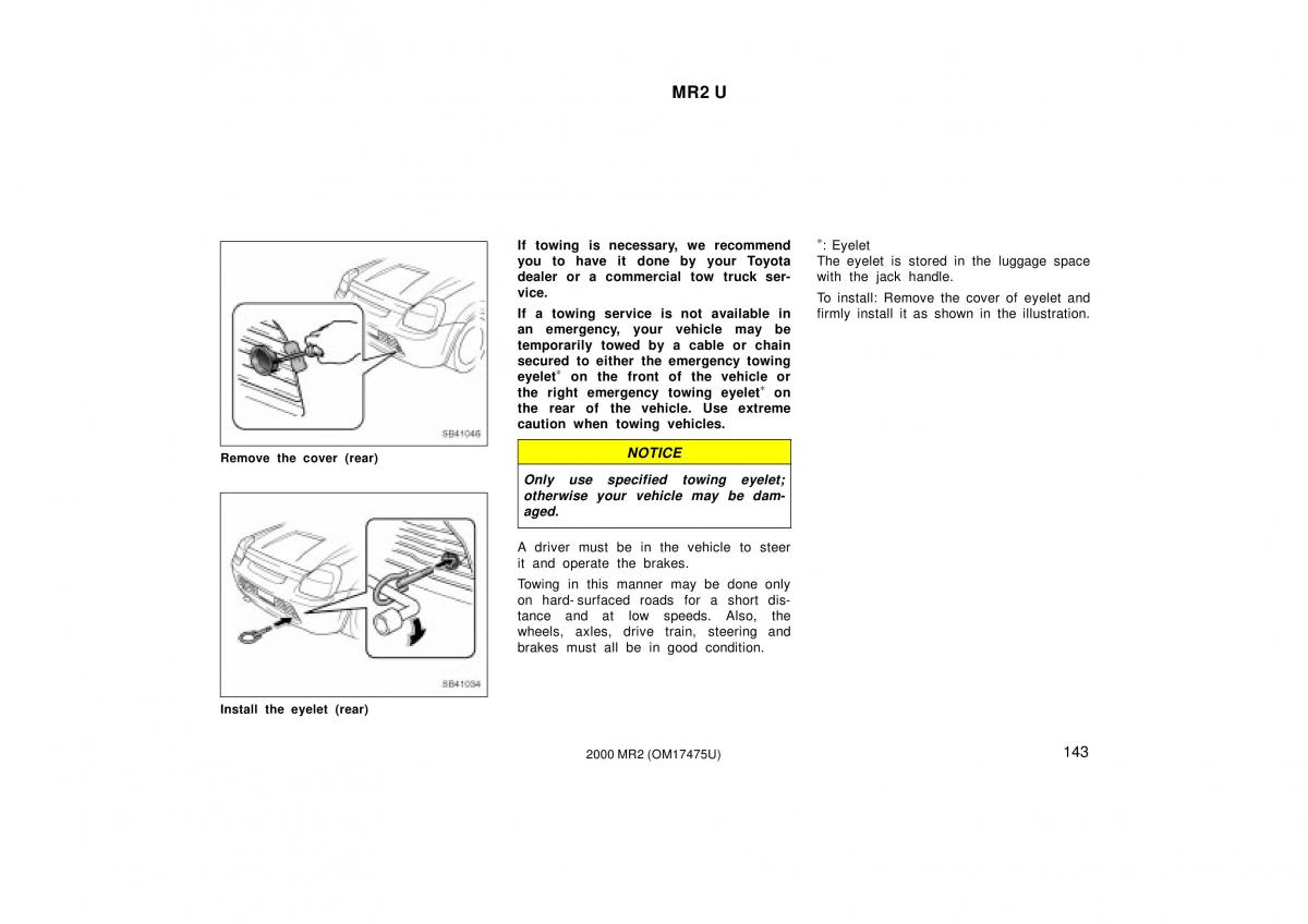 Toyota MR2 Spyder MR S roadster owners manual / page 147