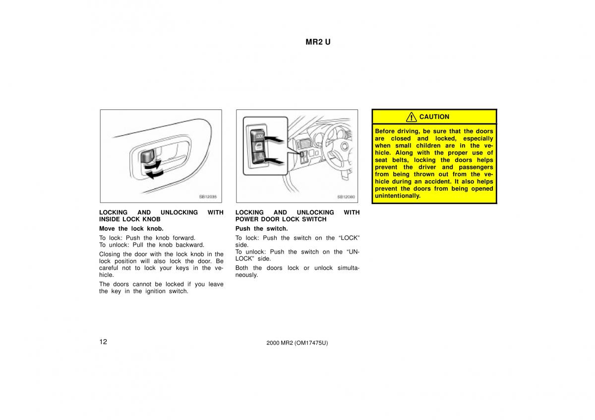 Toyota MR2 Spyder MR S roadster owners manual / page 16