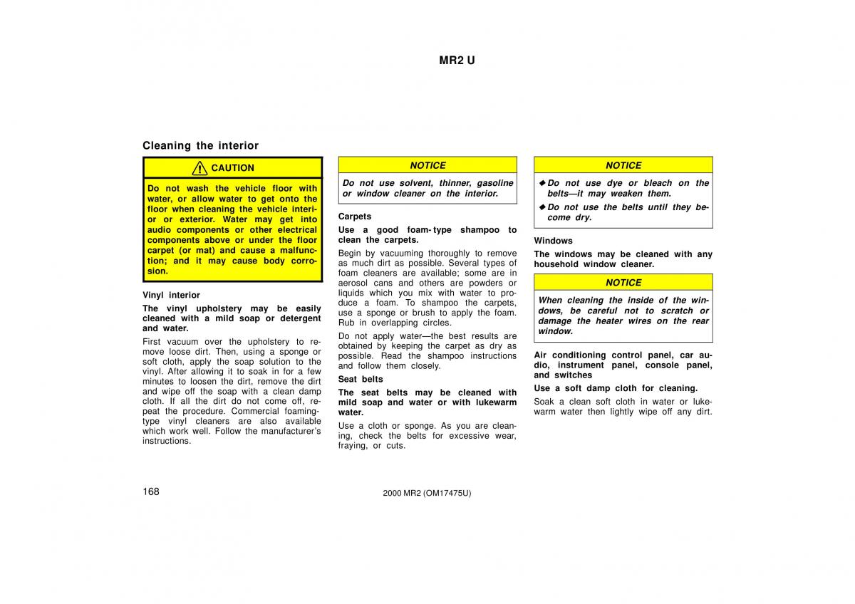 manual  Toyota MR2 Spyder MR S roadster owners manual / page 172