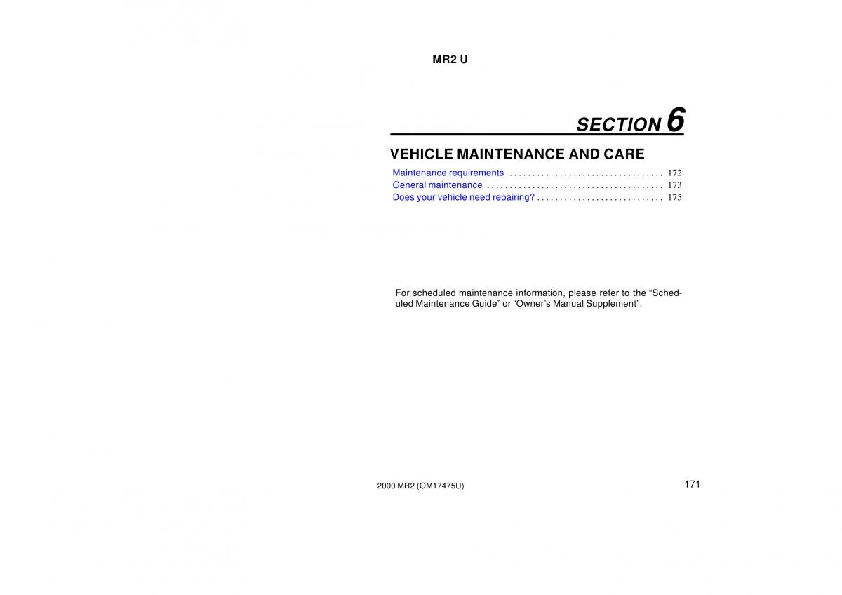 manual  Toyota MR2 Spyder MR S roadster owners manual / page 175