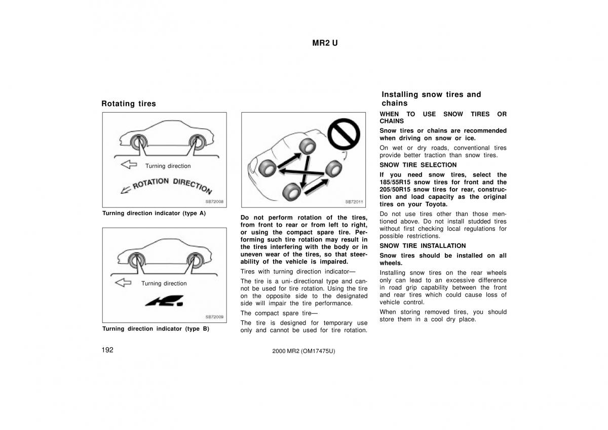 manual  Toyota MR2 Spyder MR S roadster owners manual / page 196