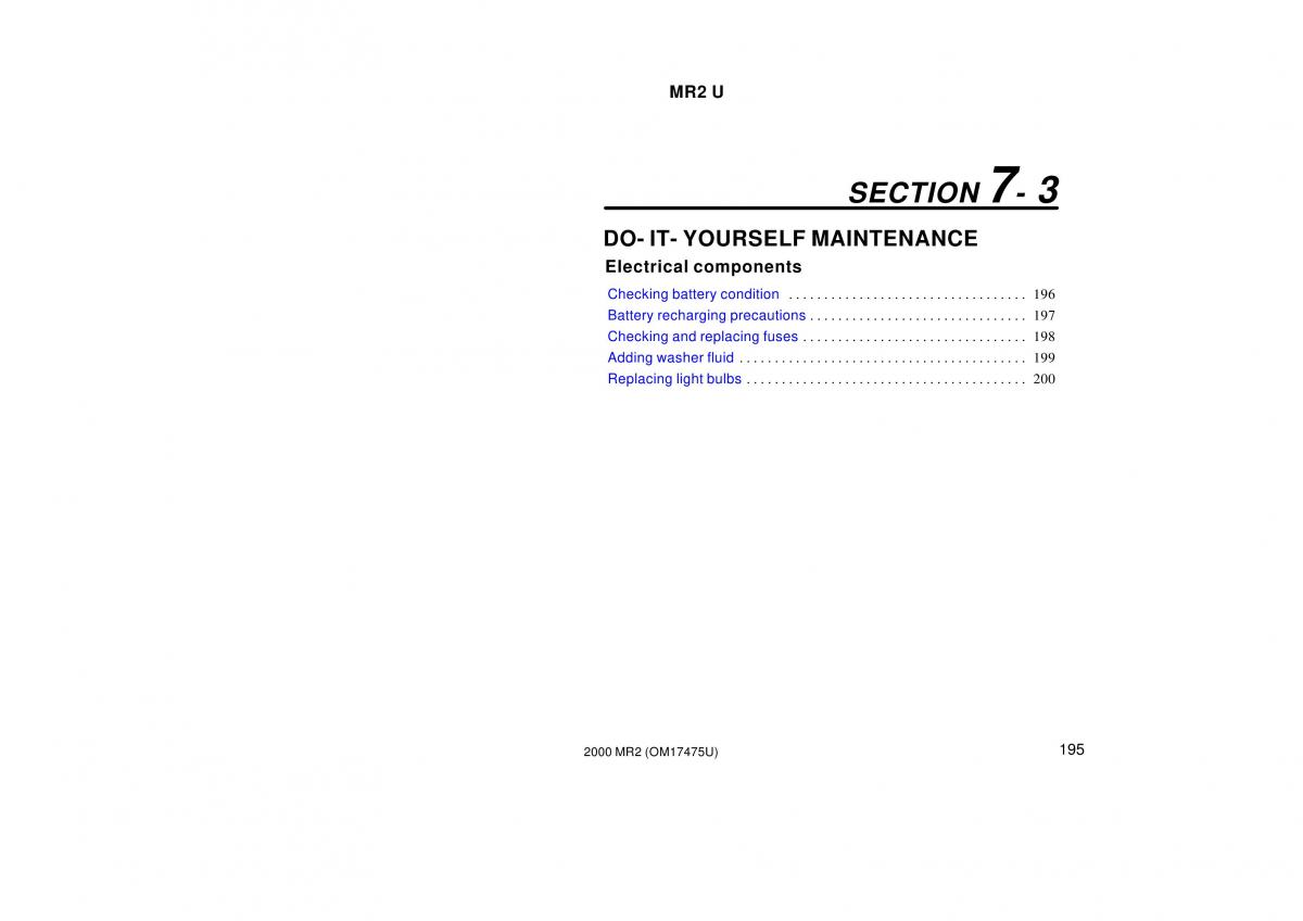 manual  Toyota MR2 Spyder MR S roadster owners manual / page 199