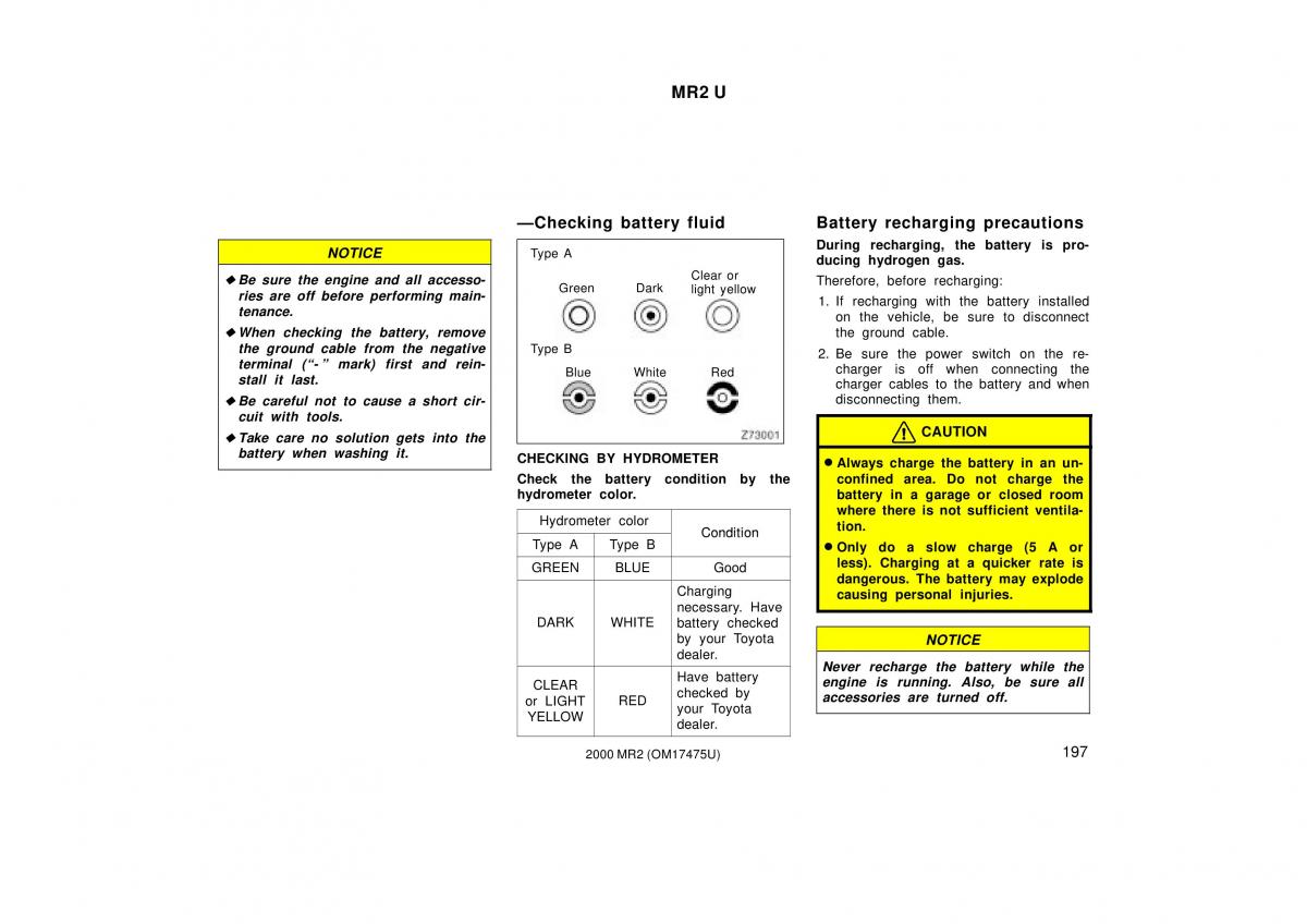 Toyota MR2 Spyder MR S roadster owners manual / page 201