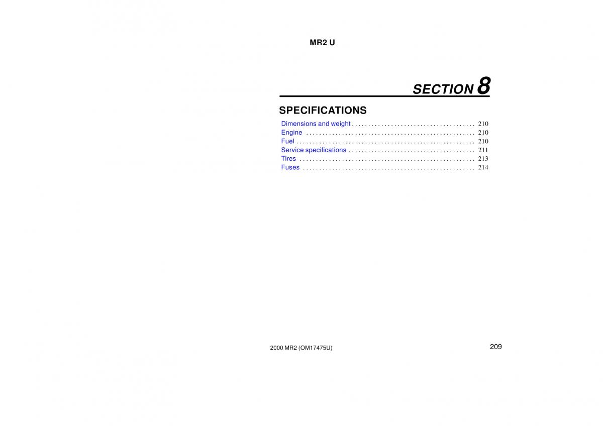 Toyota MR2 Spyder MR S roadster owners manual / page 213