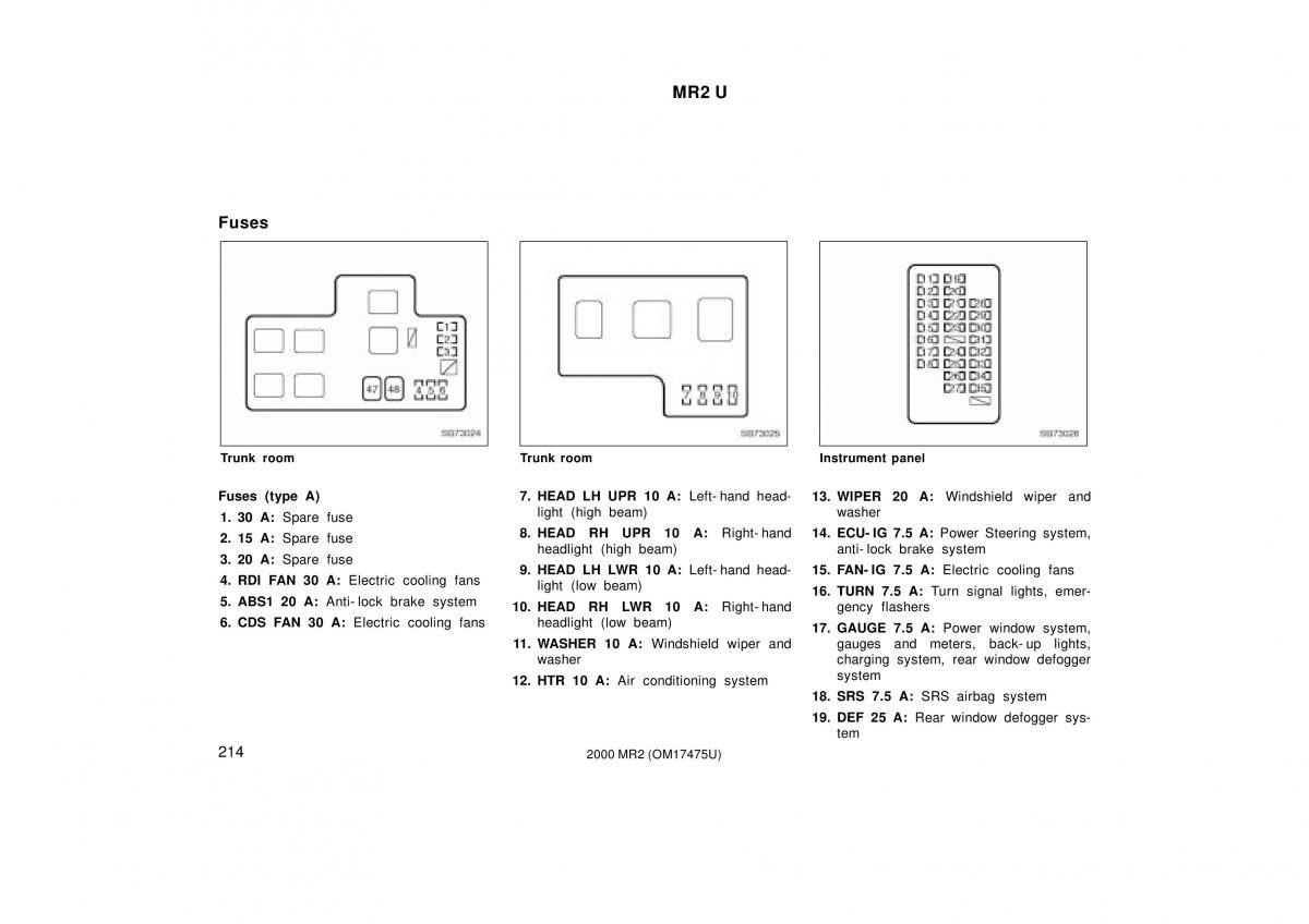 manual  Toyota MR2 Spyder MR S roadster owners manual / page 218