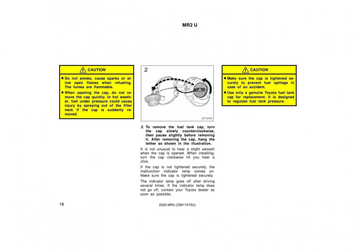 Toyota MR2 Spyder MR S roadster owners manual / page 22