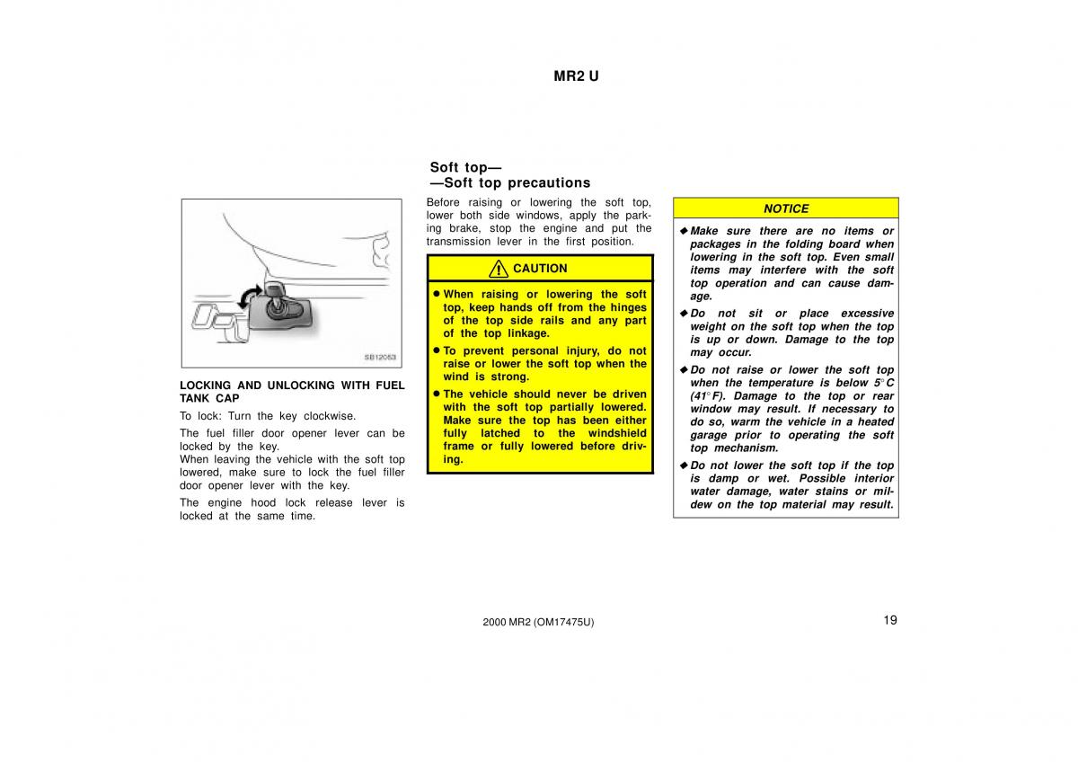 manual  Toyota MR2 Spyder MR S roadster owners manual / page 23