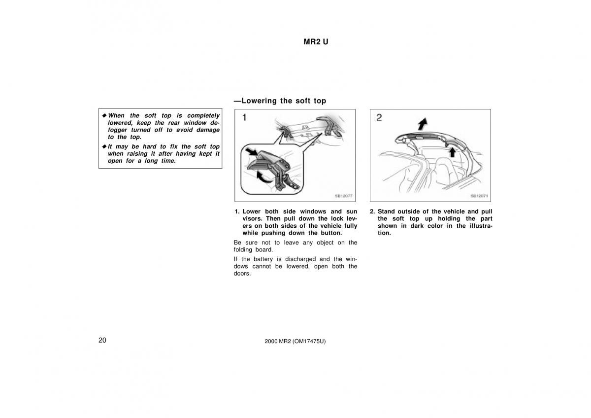 manual  Toyota MR2 Spyder MR S roadster owners manual / page 24