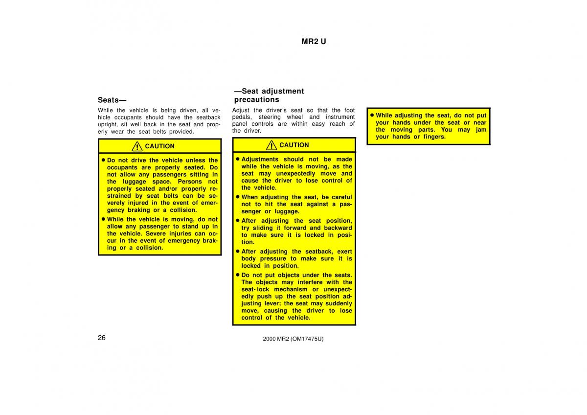 manual  Toyota MR2 Spyder MR S roadster owners manual / page 30