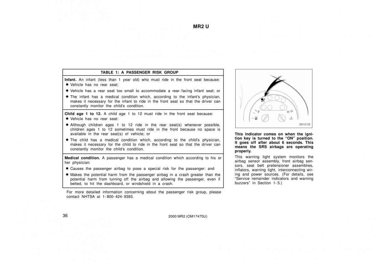 manual  Toyota MR2 Spyder MR S roadster owners manual / page 40