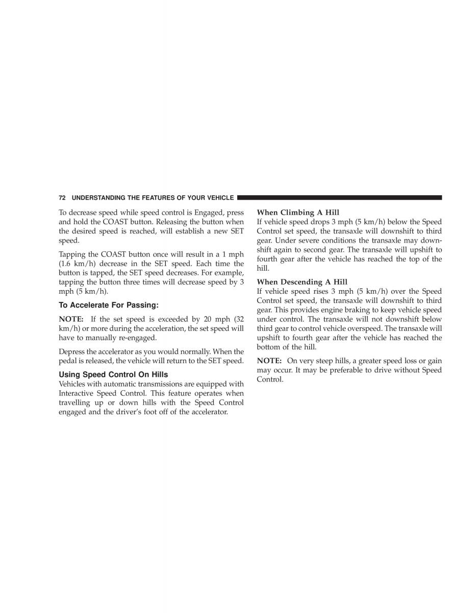 Chrysler Sebring JR27 Convertible owners manual / page 72