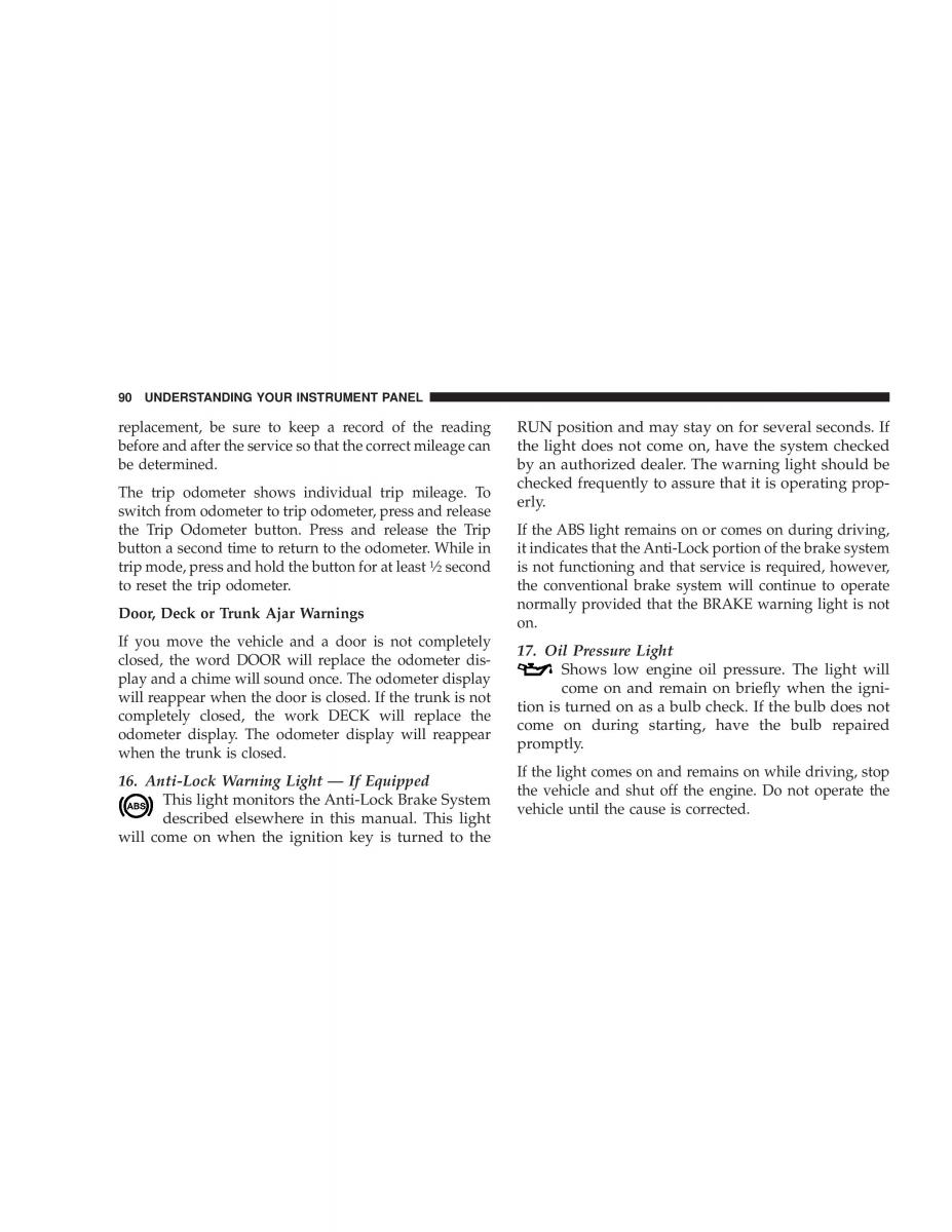 Chrysler Sebring JR27 Convertible owners manual / page 90