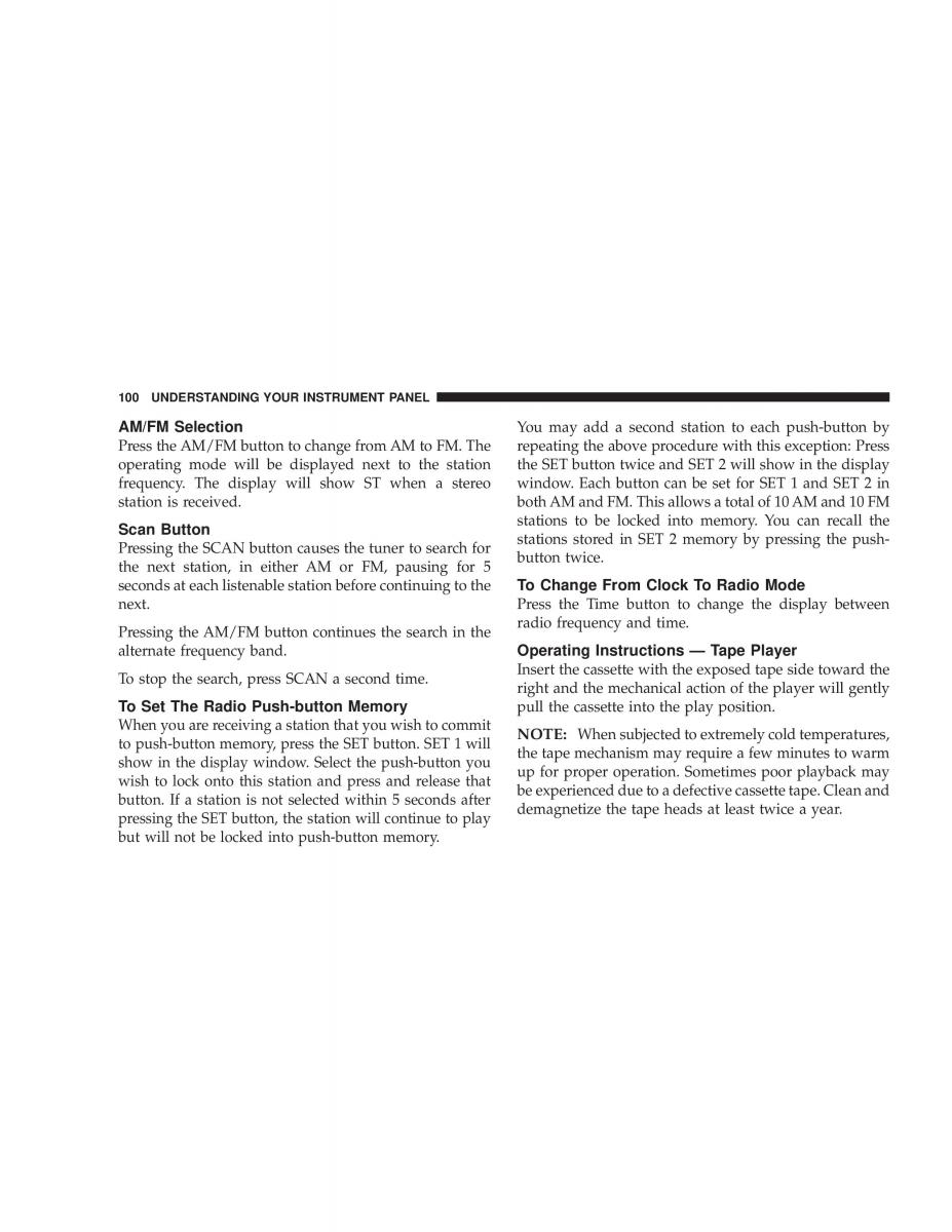 Chrysler Sebring JR27 Convertible owners manual / page 100