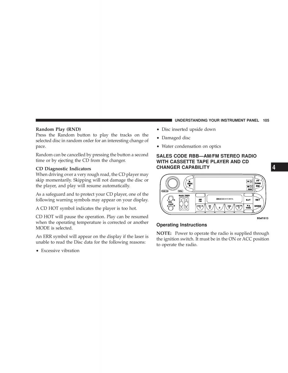 Chrysler Sebring JR27 Convertible owners manual / page 105