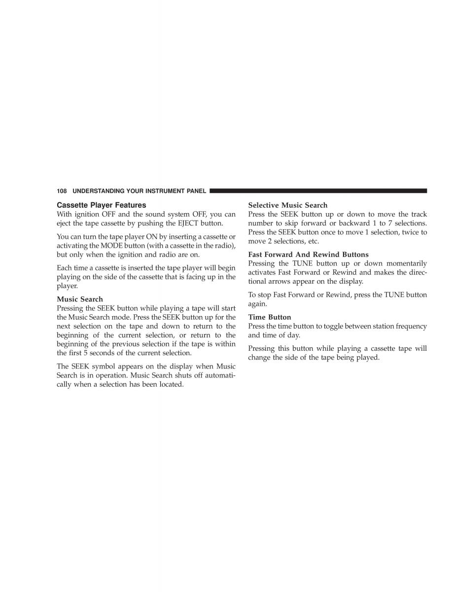 Chrysler Sebring JR27 Convertible owners manual / page 108