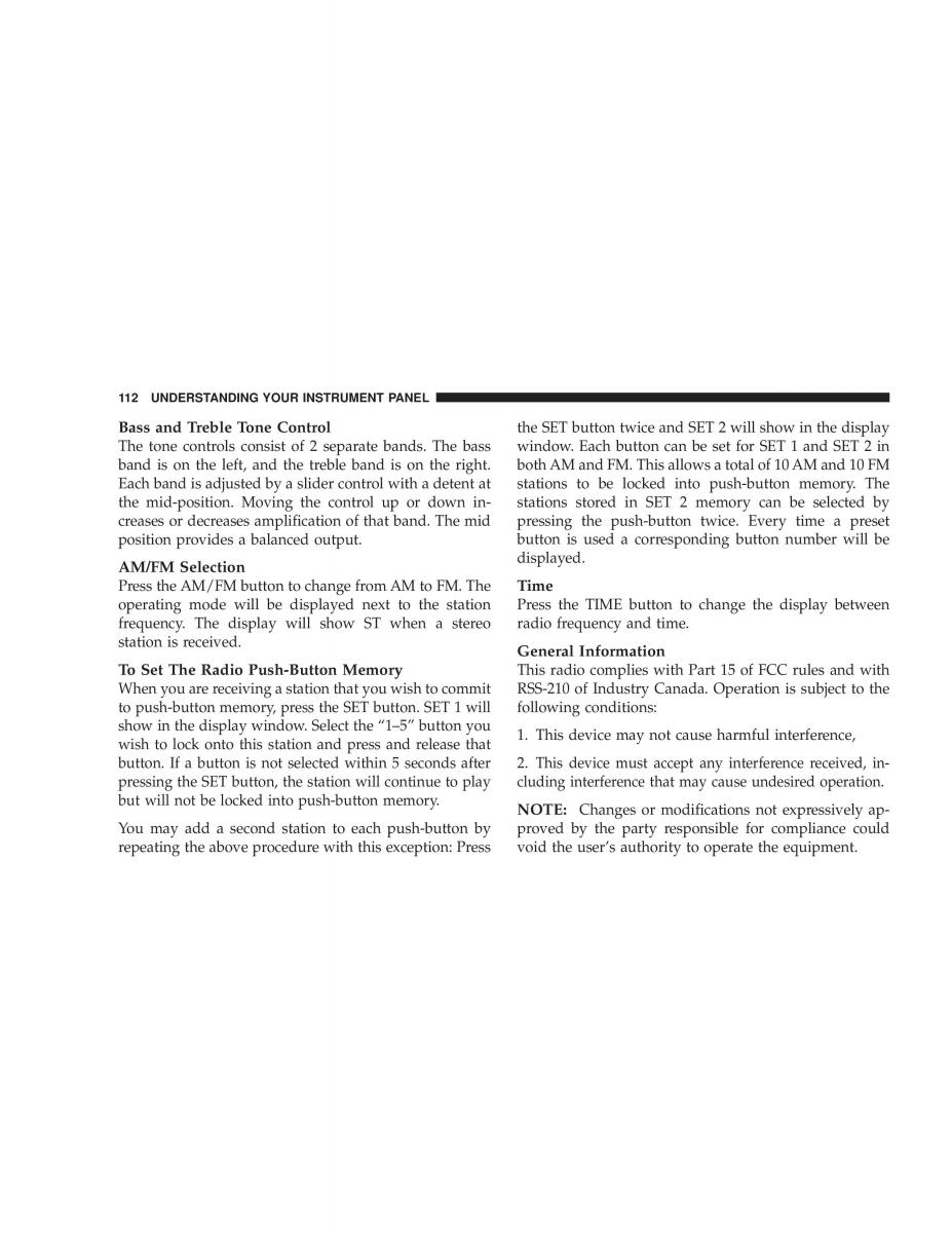 Chrysler Sebring JR27 Convertible owners manual / page 112