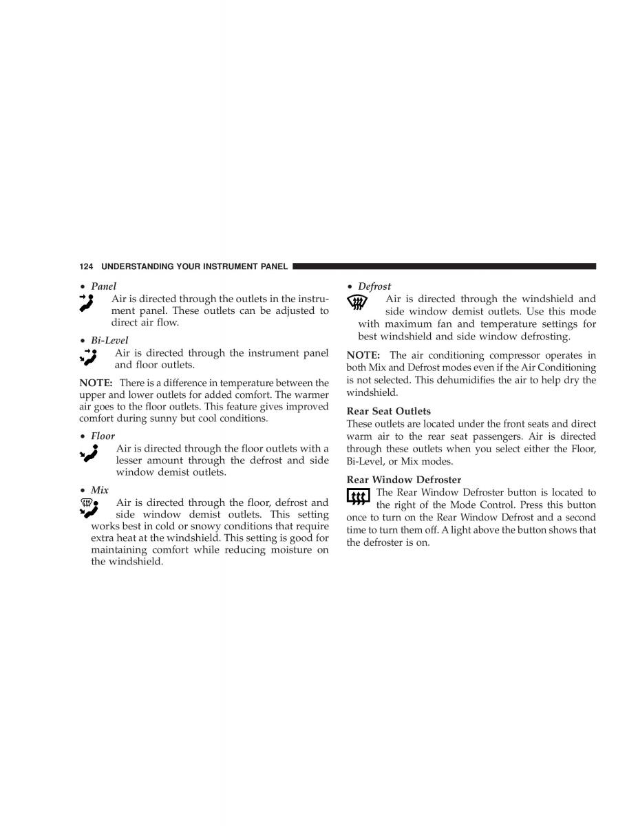 Chrysler Sebring JR27 Convertible owners manual / page 124