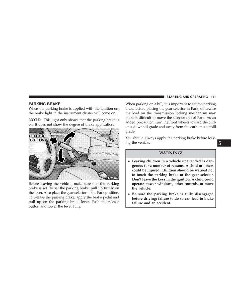 Chrysler Sebring JR27 Convertible owners manual / page 141