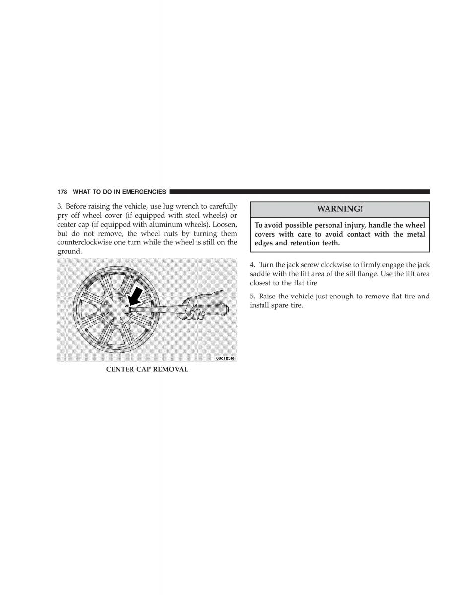 Chrysler Sebring JR27 Convertible owners manual / page 178